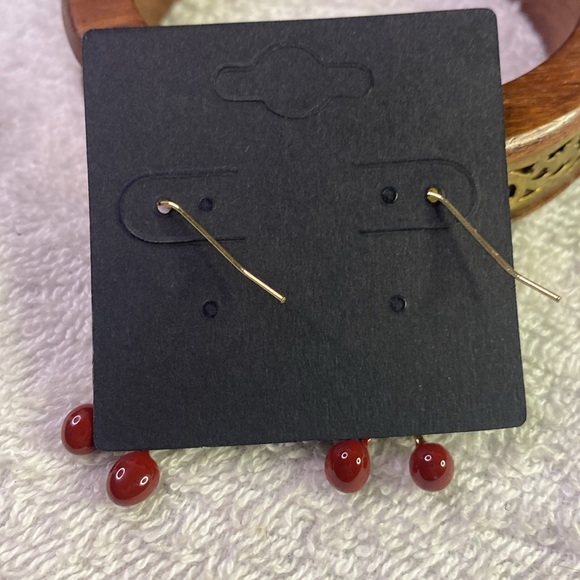 Cherry Drop Earrings in Red and Gold Fish Hooks - Picture 3 of 5